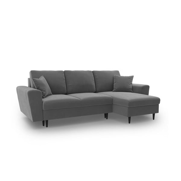 Világosszürke bársony kinyitható tárolóhelyes sarokkanapé Kyoto – Cosmopolitan Design-image-1