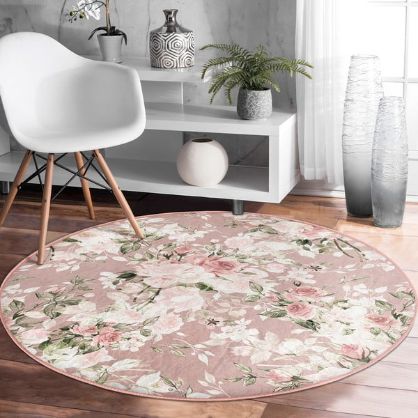 Világos rózsaszín mosható-robotporszívóval tisztítható kerek szőnyeg ø 80 cm Comfort – Mila Home-image-4