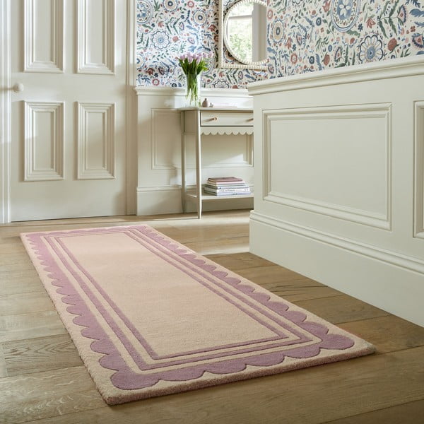 Lila-natúr színű kézi szövésű gyapjú futószőnyeg 80x230 cm Lois Scallop – Flair Rugs-image-1
