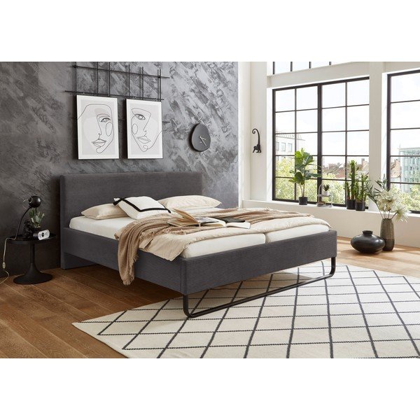 Szürke kárpitozott franciaágy ágyrács nélkül 180x200 cm Swing – Meise Möbel-image-1