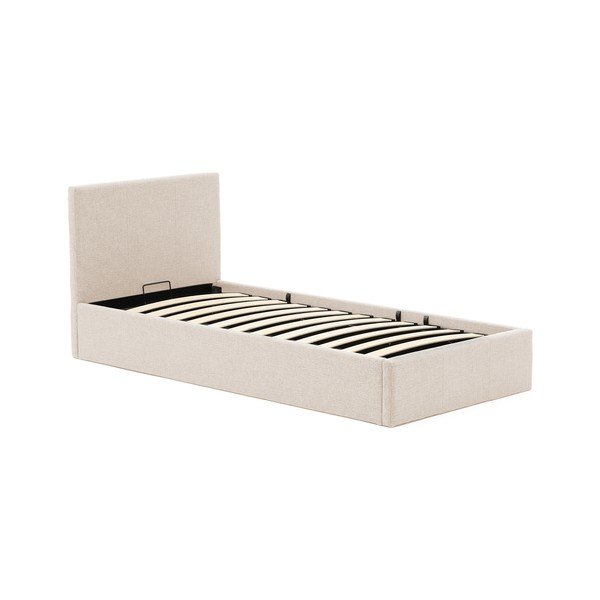 Bézs kárpitozott ágyneműtartós egyszemélyes ágy ágyráccsal 90x200 cm Nahiri – Kave Home