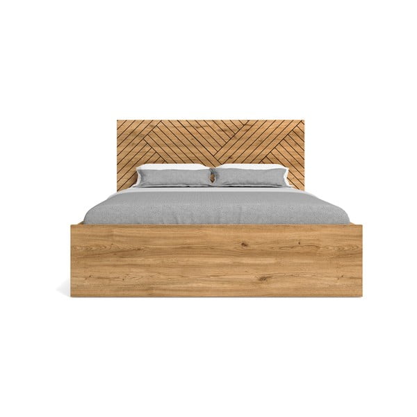 Natúr színű franciaágy tölgyfa dekorral 160x200 cm Zebra – Marckeric-image-4