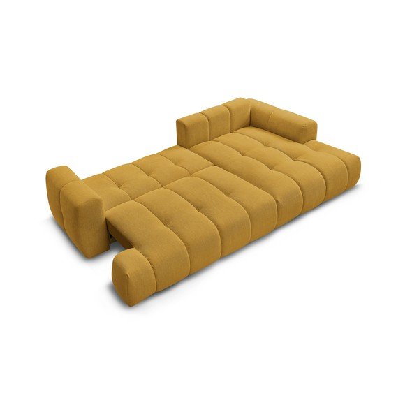 Mustársárga kinyitható-tárolóhelyes sarokkanapé (jobb oldali-heverő résszel) Fuji – Bobochic Paris-image-4