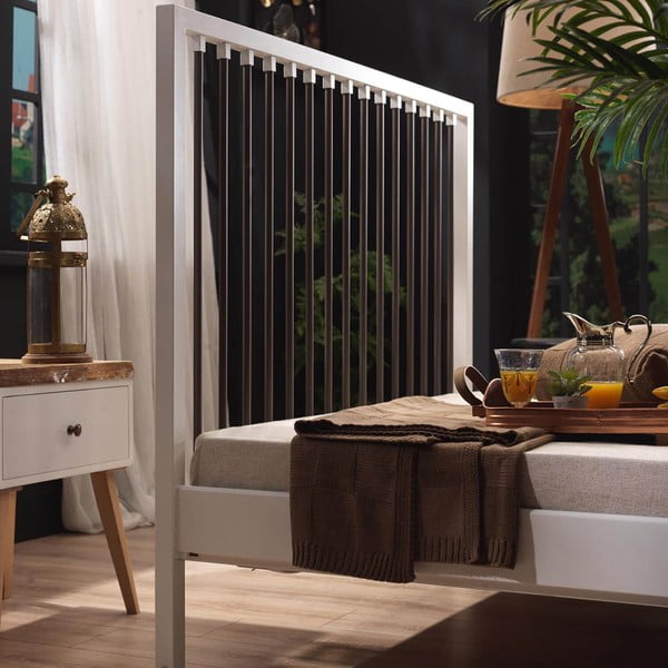 Fehér fém franciaágy ágyráccsal 180x200 cm Breeze – Kalune Design-image-1