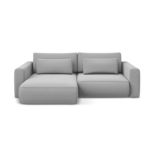 Világosszürke bársony kinyitható-tárolóhelyes sarokkanapé (bal oldali-heverő résszel) Kapua – Makamii