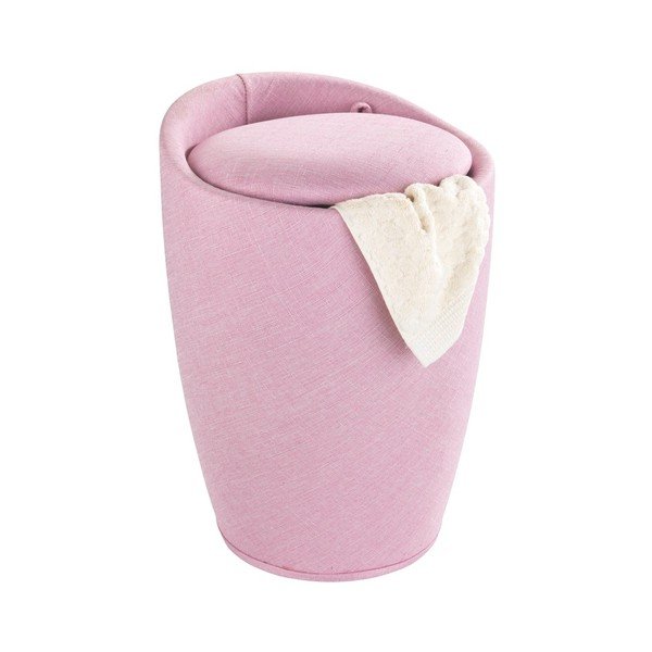 Linen Look rózsaszín szennyestartó kosár és ülőke, 20 l - Wenko-image-3