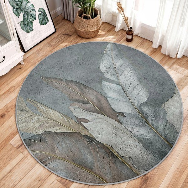 Zöld-szürke mosható kerek szőnyeg ø 100 cm Dusty Leaves – Mila Home-image-1