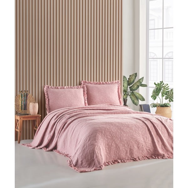 Rózsaszín ágytakaró és párnahuzat szett franciaágyra 220x240 cm Ilda - Mijolnir