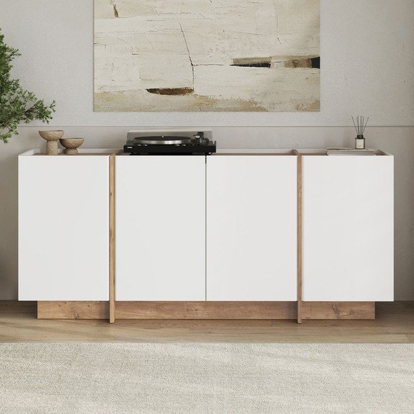 Fehér komód kábellyukkal borovi fenyő dekorral 180x80x45 cm Dorma – Kalune Design-image-1
