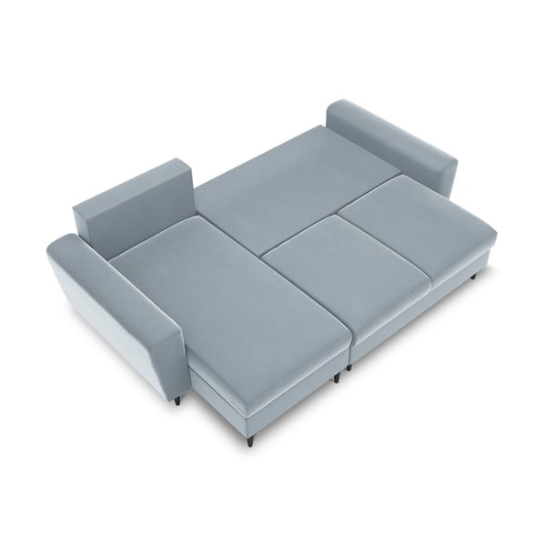 Világoskék bársony kinyitható tárolóhelyes sarokkanapé Kyoto – Cosmopolitan Design-image-1