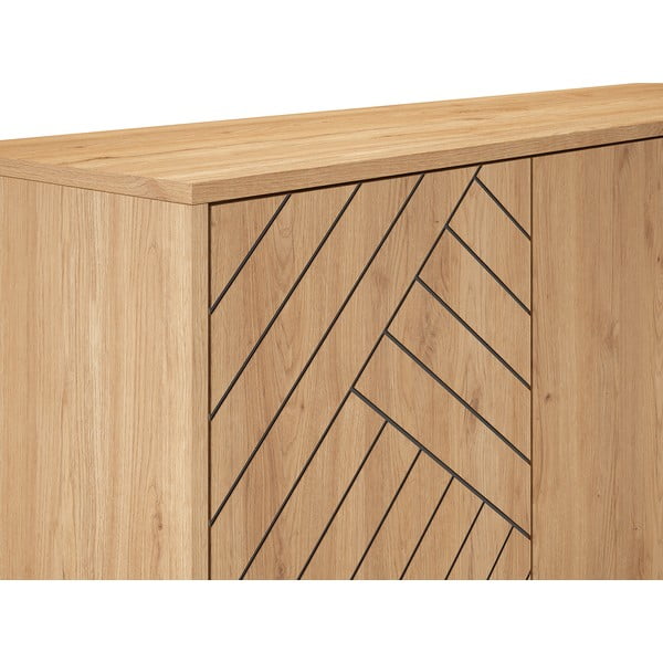 Antracitszürke-natúr színű alacsony komód tölgyfa dekorral 140x80 cm Madona – Marckeric-image-1