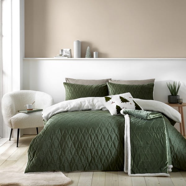 Zöld steppelt ágytakaró franciaágyra 180x200 cm Christmas Tree – Catherine Lansfield-image-3