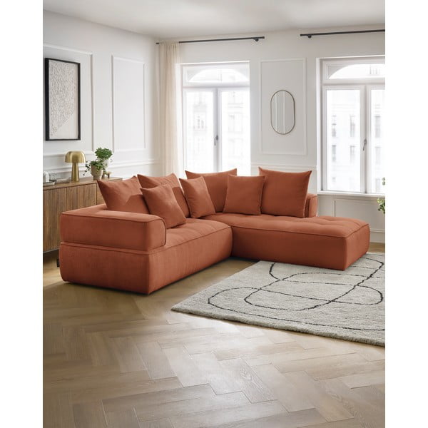 Terrakotta színű zsenília sarokkanapé (jobb oldali-L alakú) Whesley – Bobochic Paris-image-1