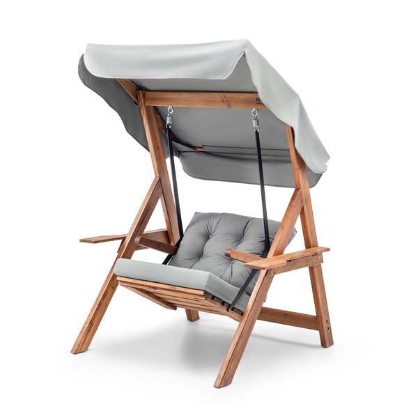 Szürke-natúr színű tömörfa kerti hintaágy Galata – Floriane Garden-image-3