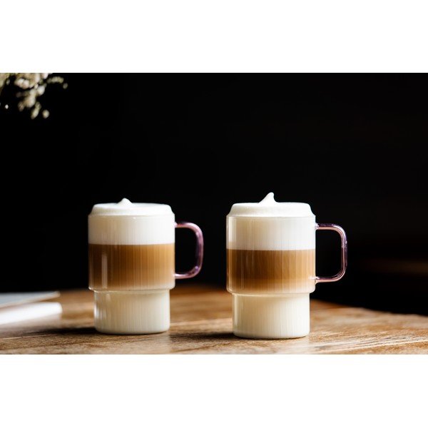 Rózsaszín üveg bögre szett 2 db-os cappucinóhoz 350 ml Livio – Vialli Design-image-1