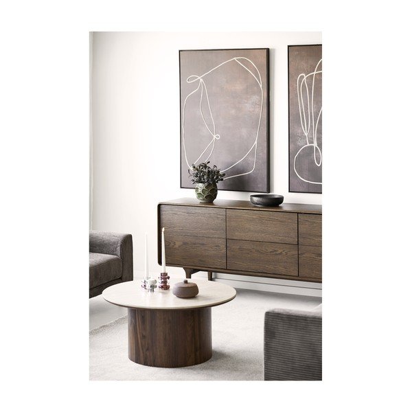 Sötétbarna komód tölgyfa dekorral 180x75x45 cm Darwin – House Nordic-image-2