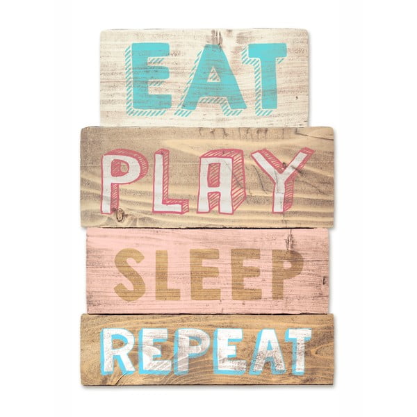 Play Eat Sleep Repeat fából készült fali dekoráció - Tanuki