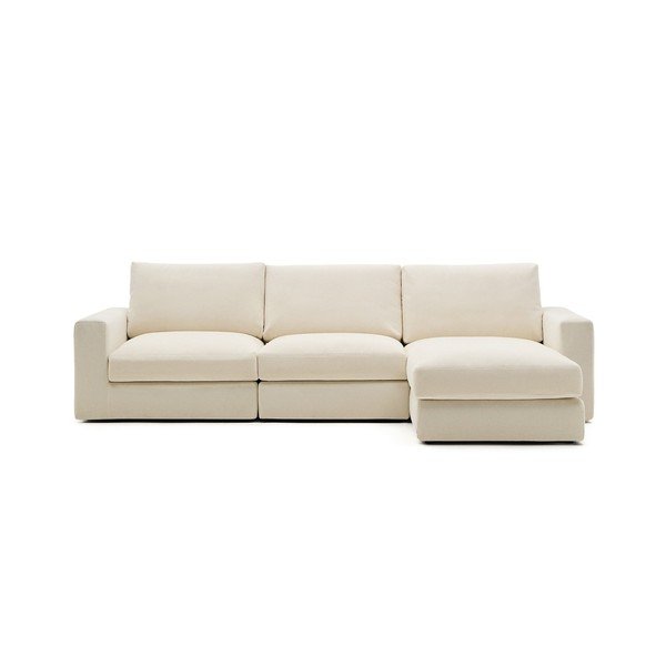 Bézs zsenília sarokkanapé (jobb oldali-heverő résszel) Alea – Kave Home