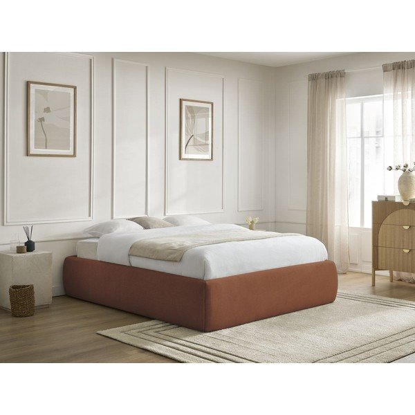 Narancssárga kárpitozott ágyneműtartós franciaágy ágyráccsal, ágytámla nélkül 160x200 cm Inera – Bobochic Paris-image-1