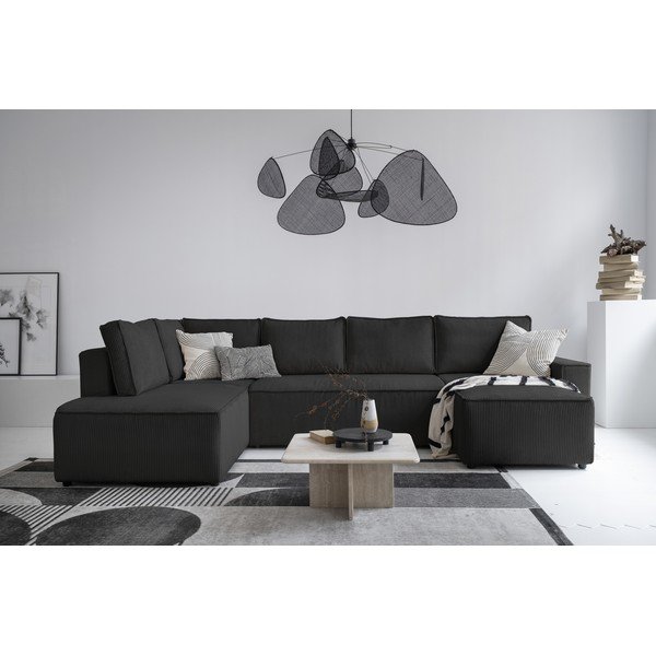 Antracitszürke kordbársony kinyitható sarokkanapé (bal oldali-U alakú) Brave Dave – Miuform-image-3