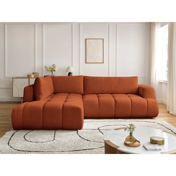 Téglavörös kinyitható-tárolóhelyes sarokkanapé (bal oldali-L alakú) Fuji – Bobochic Paris-image-1