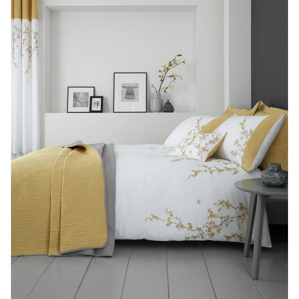 Embroidered Blossom fehér-sárga ágyneműhuzat, 200 x 200 cm - Catherine Lansfield-image-1