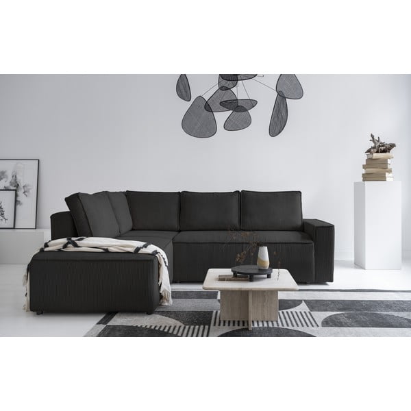 Antracitszürke kordbársony kinyitható sarokkanapé (bal oldali) Brave Dave – Miuform-image-1