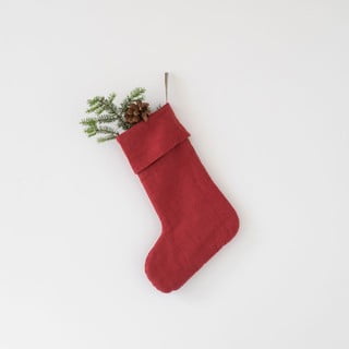 Christmas Stocking karácsonyi piros len függődísz - Linen Tales