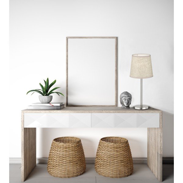 Bézs-ezüstszínű asztali lámpa textil búrával (magasság 30 cm) Eve – Fischer & Honsel-image-1