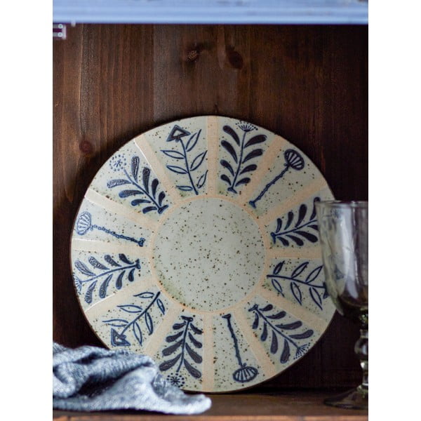 Világoskék-krémszínű agyagkerámia tányér ø 21 cm Leonie – Bloomingville-image-2