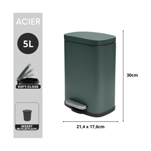 Sötétzöld acél pedálos szemetes 5 l   Akira – Spirella-image-2