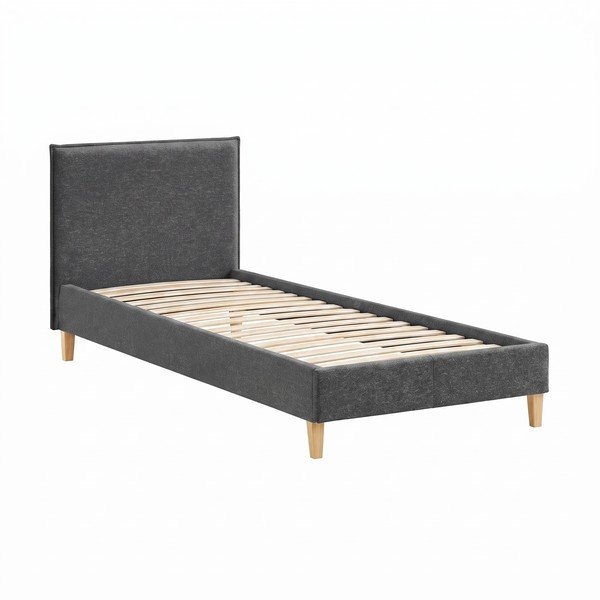 Sötétszürke kárpitozott egyszemélyes ágy ágyráccsal 90x200 cm Tina – Ropez