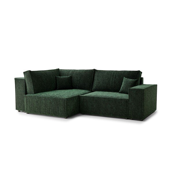 Sötétzöld zsenília kinyitható-tárolóhelyes sarokkanapé (bal oldali-L alakú) Tonga – Maison de Rêve