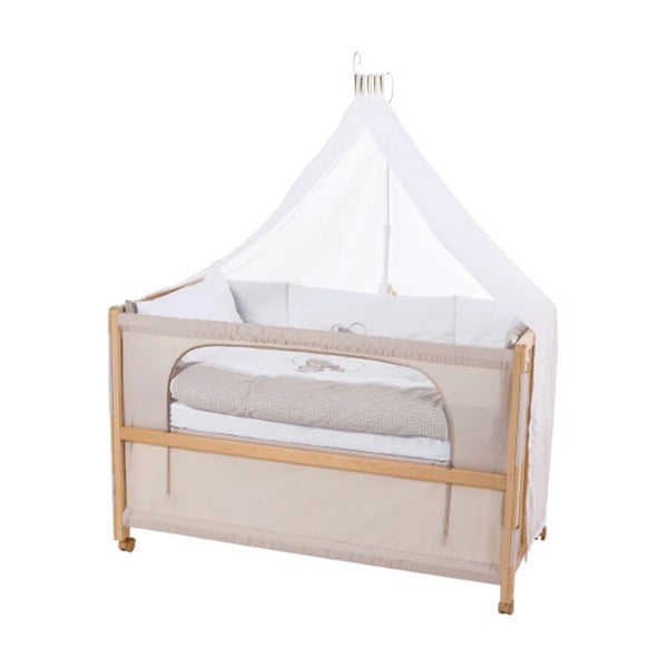Natúr színű gurulós babaágy baldachinnal 60x120 cm Liebhabär – Roba-image-1