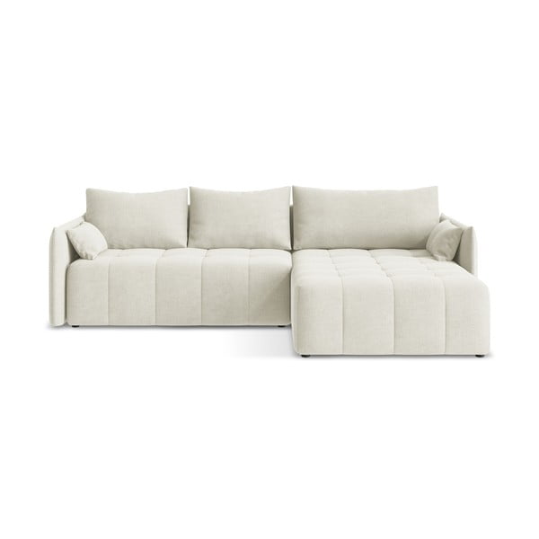 Bézs kinyitható-tárolóhelyes sarokkanapé (jobb oldali-heverő résszel) Moku – Makamii