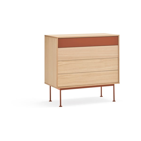 Yoko téglavörös fiókos komód tölgyfa dekorral - Teulat-image-2
