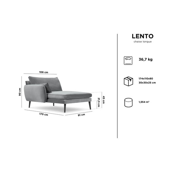 Lento petróleumkék bársony heverő fekete lábakkal, bal oldali - Kooko Home-image-4