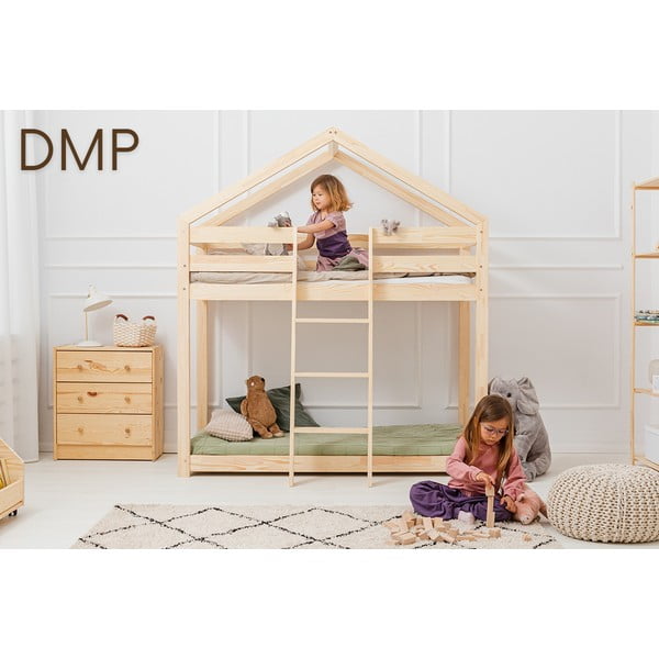 Natúr színű házikó alakú-emeletes borovi fenyő gyerekágy 90x200 cm Mila DMP – Adeko-image-1