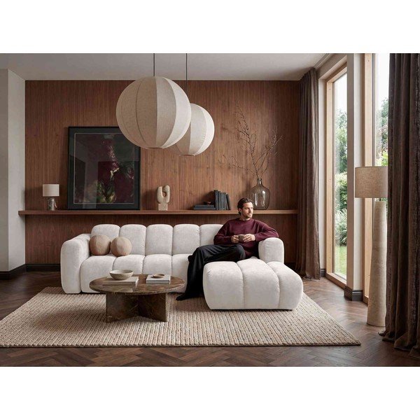 Krémszínű zsenília kinyitható sarokkanapé (jobb oldali) Michell – Miuform-image-3