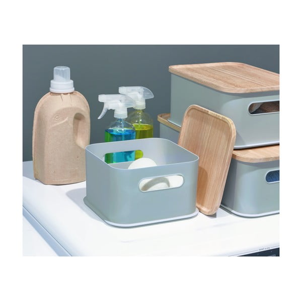 Eco Handled szürke tárolódoboz paulownia fa fedéllel, 21,3 x 21,3 cm - iDesign-image-4