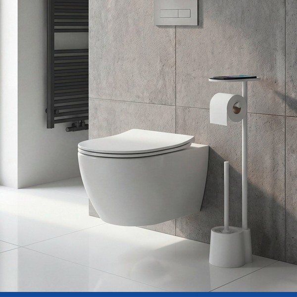 Fehér műanyag WC-papír tartó állvány WC-kefével Albella – Wenko-image-1