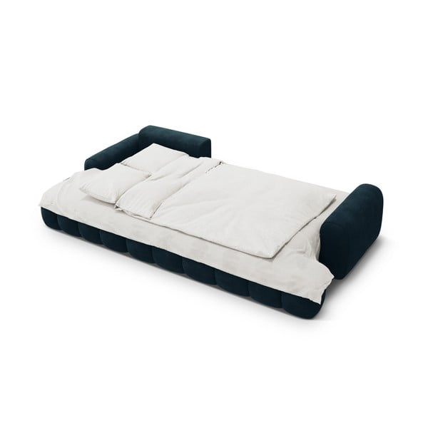 Petróleum színű bársony kinyitható-tárolóhelyes sarokkanapé (bal oldali-heverő résszel) Linz – Cosmopolitan Design-image-4