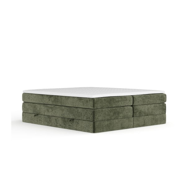 Sötétzöld ágyneműtartós boxspring ágy ágytámla nélkül 200x200 cm Juniper – Maison de Rêve