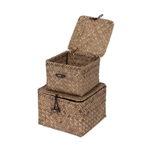 Lidwhite 2 db-os sötétbarna nád tárolókosár szett - Compactor-image-2