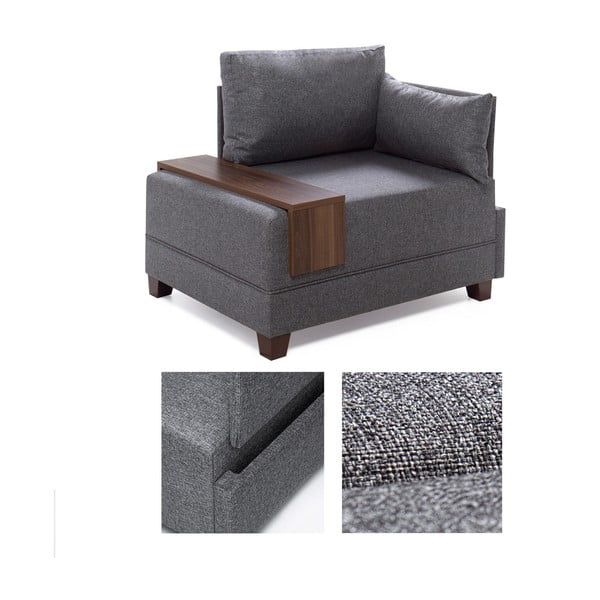 Martha szürke fotel jobb karfával és italtartóval - Balcab Home-image-2