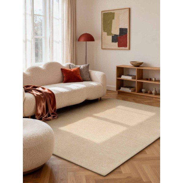 Bézs kézi szövésű gyapjú szőnyeg 140x200 cm Puristic Knots – Elle Decoration-image-1