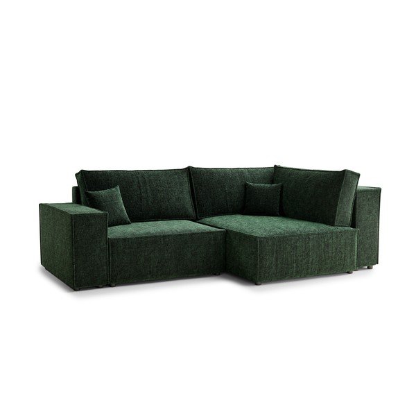 Sötétzöld zsenília kinyitható-tárolóhelyes sarokkanapé (jobb oldali-L alakú) Tonga – Maison de Rêve