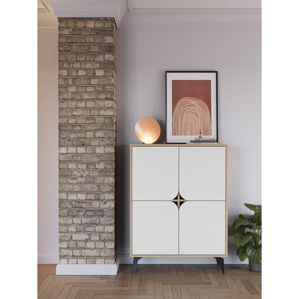 Fehér-natúr színű szekrény tölgyfa dekorral 90x120 cm Nola – Marckeric-image-1