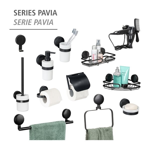 Static-Loc® Pavia fekete fali fürdőszobai sarokpolc, szélesség 27 cm - Wenko-image-2