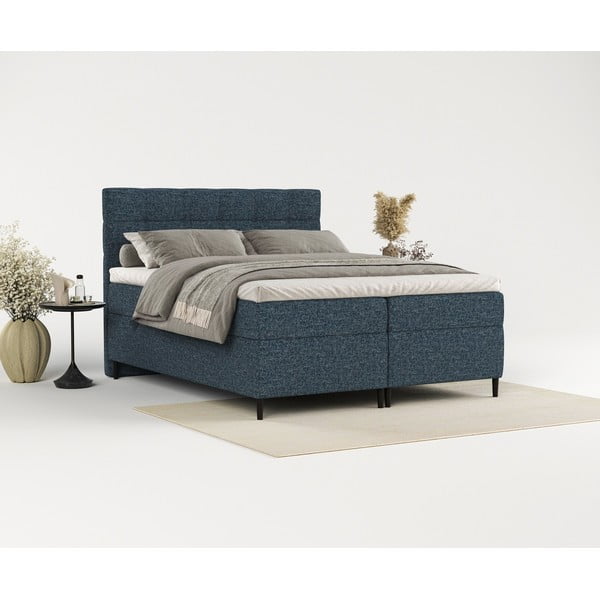 Sötétkék ágyneműtartós boxspring ágy 180x200 cm Urbaneo – Maison de Rêve-image-1